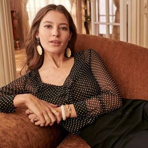 Sezane Capucine Black and White  Polka Dot Silk